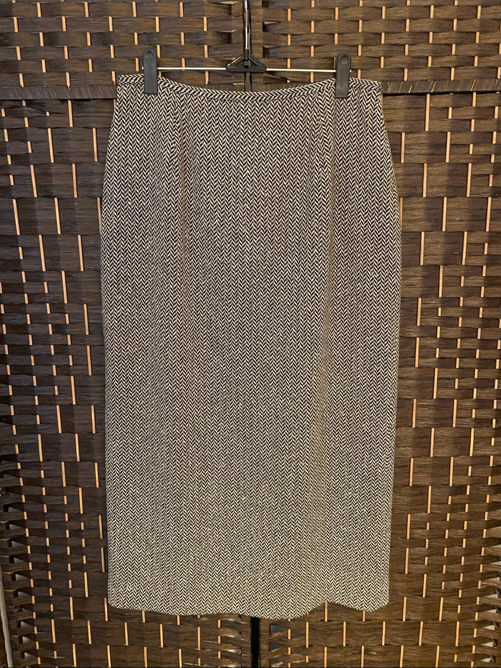 Talbots Black & White Chevron Pencil Skirt Wool/Silk/Cashmere Blend Size 12